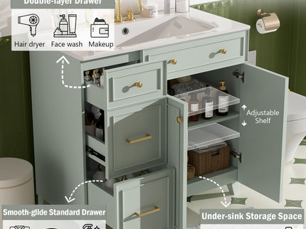 Bathroom Vanity With Sink, Soft Close Doors, Adjustable Shelves