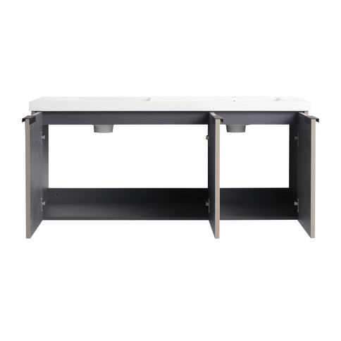 Contemporary Wall Mounted Bathroom Vanity With Resin Double Sink