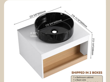 Floating Bathroom Vanity With Vessel Sink With Open Shelf Storage