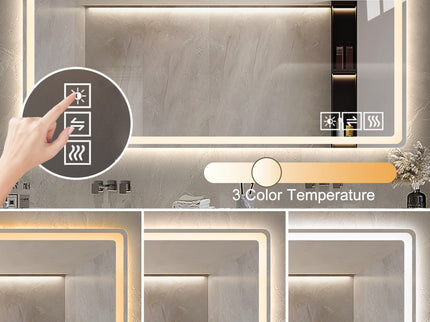 LED Bathroom Mirror Vanity Mirrors With Front Lights Wall Mounted Anti-Fog Frameless Make Up Mirror With Light Copper Free Silver Mirror Horizontal Or Vertical - Silver