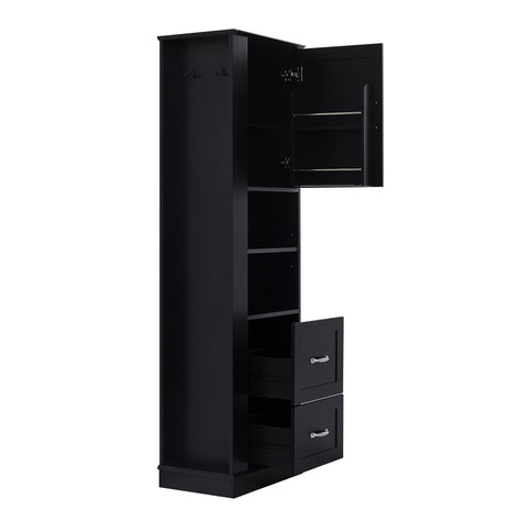 Freestanding Bathroom Storage Cabinet With Adjustable Shelves And Side Hooks Board, Rectangle Design