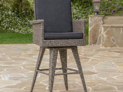 Outdoor Rattan Swivel Barstool With Water Resistant Cushion - Mixed Black / Dark Gray