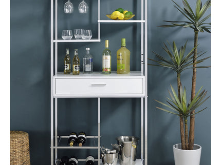 Draper - 5 Shelf LED Wine Cabinet With Pull Out Drawer - Gloss White