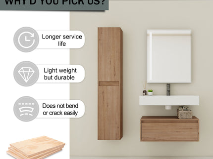 Modern Wall Mounted 30 Inch Bathroom Vanity With Resin Sink And 2 Side Cabinet In Imitative - Imitative Oak