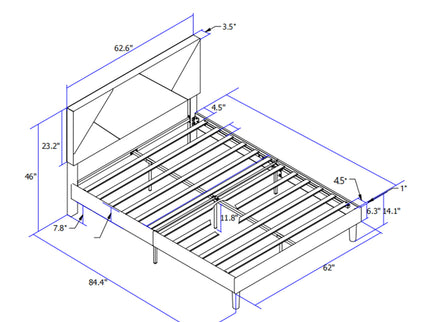 Queen Size Upholstered Platform Bed Frame Wood Slat Support - Gray