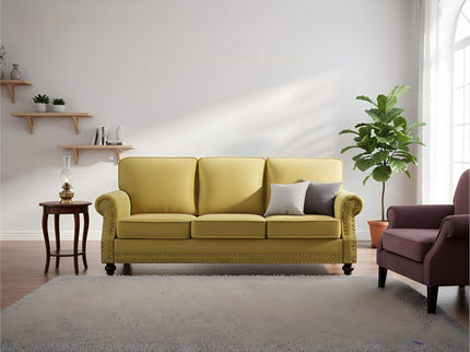 3 Seater Sofa With Nailhead Trim And Turned Legs For Living Room