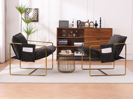 Upholstered Hanging Armchair With Arm Pocketsmetal Frame (Set of 2), Plated Craftsmanship, Crushed Foam Cushions And Skin-Friendly Woven Fabric For Living Room And Bedroom