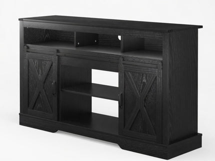Farmhouse TV Stand With Sliding Barn Doors & Adjustable Storage
