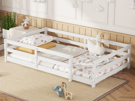 Twin Size Montessori Floor Bed With Fence - White