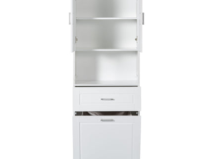 Tall Bathroom Cabinet With Tilt-Out Laundry Basket And Upper Storage