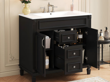 Bathroom Vanity With Top Sink, Basin On Cabinet With 2 Soft Closing Doors And 2 Drawers
