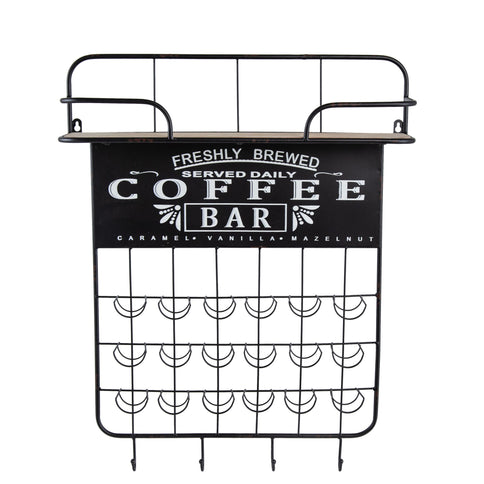 Floating Coffee Bar Shelf With Coffee Pod Holder, Hooks And Storage Shelf - Black