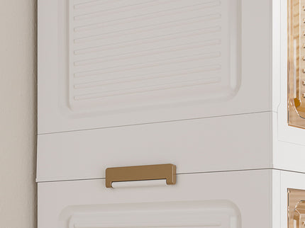 Portable Wardrobe Closet Storage Organizer For Clothes With Magnetic Doors, 12 Cubes & 2 Hanging Rods - White