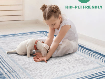 Marfi - 6' X 9' Bordered Area Rug - Blue / Ivory