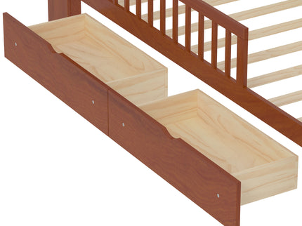 Bed With Headboard Storage Rack, 2 Under Bed Drawers, 3 Side Guardrails For Safety