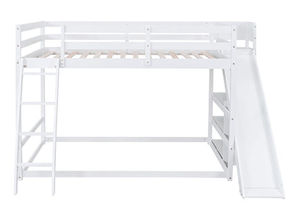 Bunk Bed With Ladder, Slide, And Shelves Pine Wood
