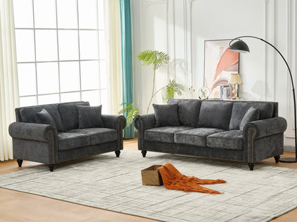 Modern 3 And 2 Seater Sofa With Rolled Arms, Tufted Upholstered Couch