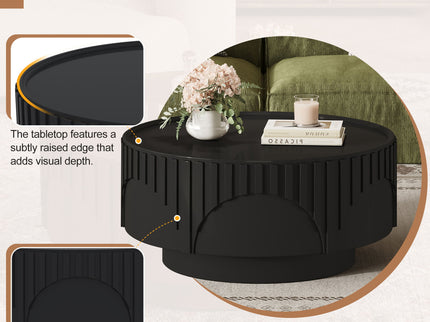 Round Fluted Drum Coffee Table With Sturdy Base For Living Room
