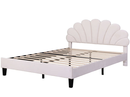 Upholstered Platform Bed With Flower Pattern Headboard