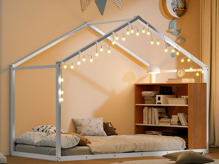 Bed House Frame With Shelves And Lights