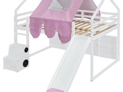 Loft Bed With House Shaped Frame And Tent