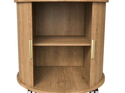 Cylinder Nightstand With Charging Station & Sliding Door