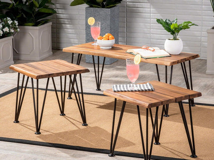 Zion - Outdoor Industrial Iron And Coffee Table - Teak