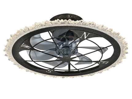 Caged Ceiling Fan & Remote Controlled Dimmable LED Lights, Flush Mount Fan, Low Profile Design - Antique Black