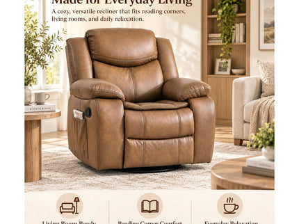 Rocker Recliner Chair With Manual Recline And 360° Swivel Base