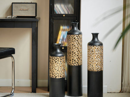 Floor Metal Vases Decorated Metal Vases (Set of 3) Gorgeous Home Decoration Large Glazed Metal Vases - Black / Gold