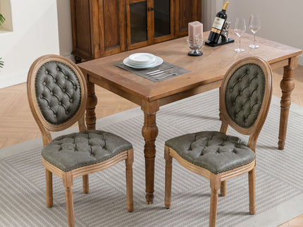 French Style Solid Wood Frame Antique Painting, Hand-Pulled Buckle Decoration Artificial Dining Chair With Nailhead Trim, Wood Legs