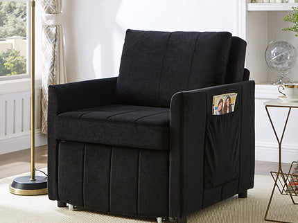 Upholstered Convertible Sleeper Sofa With 5 Position Backrest, Side Pockets, Storage