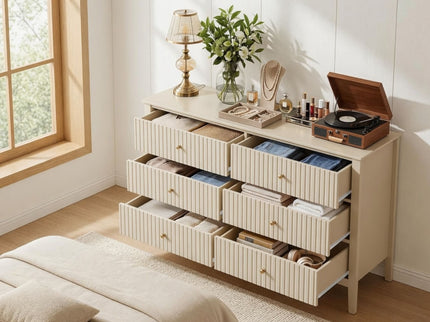 Modern 6 Drawer Fluted Dresser