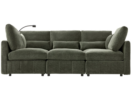 Modern Modular U-Shaped Sofa Bed With Movable Ottoman, USB Ports, Phone Holder