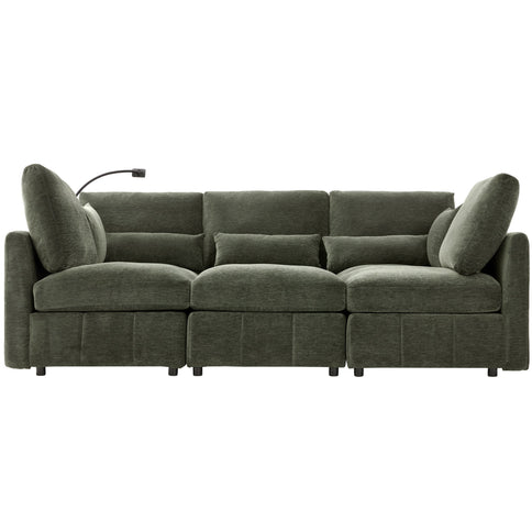 Modern Modular U-Shaped Sofa Bed With Movable Ottoman, USB Ports, Phone Holder