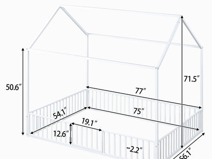 Metal House Bed With Fence And Door