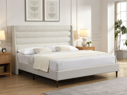 Modern Upholstered Platform Bed With Wave Shaped Headboard
