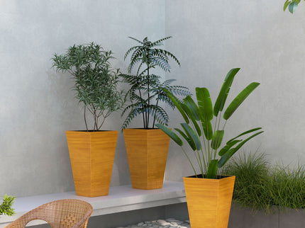Outsunny - Outdoor Planters (Set of 3) Large Taper Planters With Drainage Holes And Plug, Faux Wood Plastic Flower Pots For Outdoor, Indoor, Garden, Patio