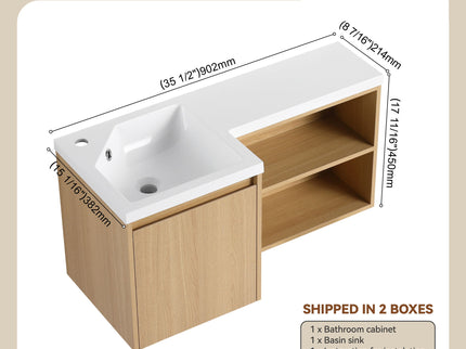 L-Shaped Wall Mounte Floating Bathroom Vanity With Integrated Sink