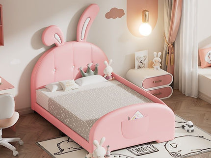 Upholstered Rabbit-Shape Princess Bed With Headboard And Footboard