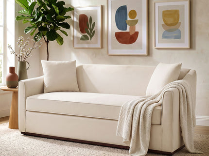 3 Seater Sofa With Wrap Around Armrests And Throw Pillows, For Living Room - Oatmeal