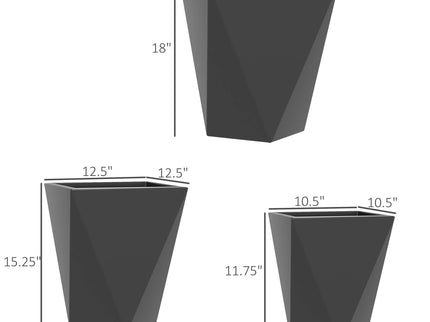 Outsunny - 18", 15.25", 11.75" Tall Planters (Set of 3), Indoor Outdoor Planters With Drainage Holes, Stackable Flower Pots For Garden, Patio, Balcony, Front Door - Gray