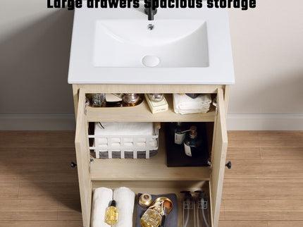 Bathroom Vanity With Basin 1 Drawer, Particle Board Construction, Free Standing Storage - Brown