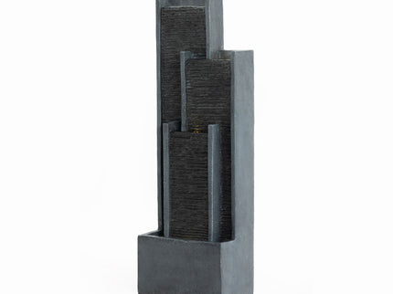 Outdoor Water Fountain With Cascading Waterfall And LED Lighting - Black