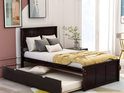Platform Bed With Twin Trundle, Twin Size - Espresso