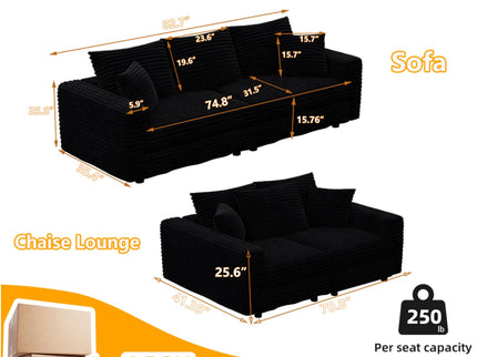 Deep Seat Convertible Sofa With Soft Pillows And Ottomans