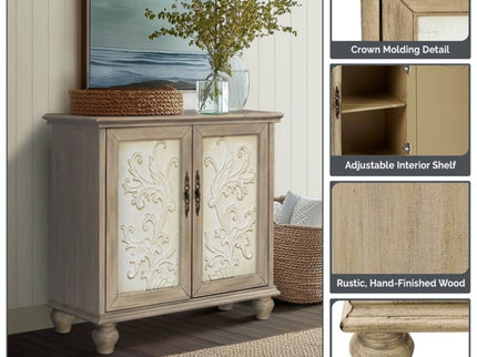 Driscoll - 2 Door Cabinet With Floral Design - Reclaimed Natural