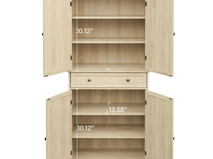 4 Door Storage Cabinet With 1 Drawer And 4 Adjustable Inner Shelves - Natural