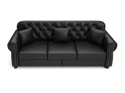 Upholstered Sofa With Nailhead Trim, Rolled Armrests With Ottoman