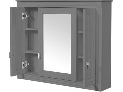 Wall Mounted Bathroom Cabinet With Mirror And 4 Shelves, Rectangular Design - Gray